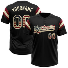 Laden Sie das Bild in den Galerie-Viewer, Uksn Individuelles Schwarz Vintage USA-Flagge Creme-Karmesinrot Raglanärmel Streifen Zweiknopf Unisex Softball-Trikot