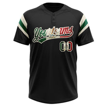 Laden Sie das Bild in den Galerie-Viewer, Uksn Individuelles Schwarz Vintage mexikanische Flagge Creme-Kelly-Grün Raglanärmel Streifen Zweiknopf Unisex Softball-Trikot