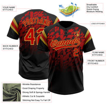 Laden Sie das Bild in den Galerie-Viewer, Uksn Individuelles Schwarz Rot-Altgold Farbverlauf geometrisches Gitter Ärmelstreifen Zweiknopf Unisex Softball-Trikot