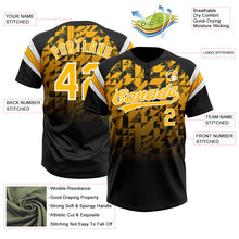 Laden Sie das Bild in den Galerie-Viewer, Uksn Individuelles Schwarz Gold-Weiß Farbverlauf geometrisches Gitter Ärmelstreifen Zweiknopf Unisex Softball-Trikot
