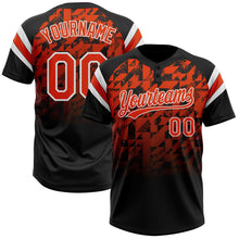 Laden Sie das Bild in den Galerie-Viewer, Uksn Individuelles Schwarz Orange-Weiß Farbverlauf geometrisches Gitter Ärmelstreifen Zweiknopf Unisex Softball-Trikot