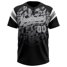Laden Sie das Bild in den Galerie-Viewer, Uksn Individuelles Schwarz Grau-Weiß Farbverlauf geometrisches Gitter Ärmelstreifen Zweiknopf Unisex Softball-Trikot