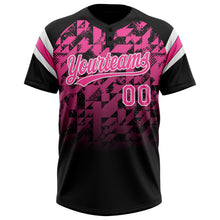Laden Sie das Bild in den Galerie-Viewer, Uksn Individuelles Schwarz Pink-Weiß Farbverlauf geometrisches Gitter Ärmelstreifen Zweiknopf Unisex Softball-Trikot