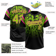 Laden Sie das Bild in den Galerie-Viewer, Uksn Individuelles Schwarz Neongrün-Pink Farbverlauf geometrisches Gitter Ärmelstreifen Zweiknopf Unisex Softball-Trikot