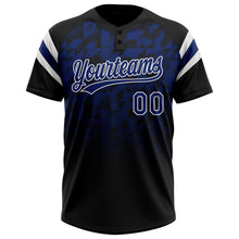 Laden Sie das Bild in den Galerie-Viewer, Uksn Individuelles Schwarz Royalblau-Weiß Farbverlauf geometrisches Gitter Ärmelstreifen Zweiknopf Unisex Softball-Trikot