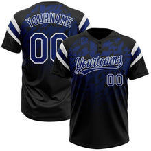 Laden Sie das Bild in den Galerie-Viewer, Uksn Individuelles Schwarz Royalblau-Weiß Farbverlauf geometrisches Gitter Ärmelstreifen Zweiknopf Unisex Softball-Trikot