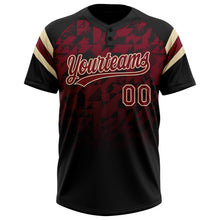 Laden Sie das Bild in den Galerie-Viewer, Uksn Individuelles Schwarz Karmesinrot-Creme Farbverlauf geometrisches Gitter Ärmelstreifen Zweiknopf Unisex Softball-Trikot