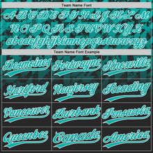 Laden Sie das Bild in den Galerie-Viewer, Uksn Individuelles Schwarz Aqua-Weiß Farbverlauf geometrisches Gitter Ärmelstreifen Zweiknopf Unisex Softball-Trikot