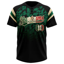 Laden Sie das Bild in den Galerie-Viewer, Uksn Individuelles Schwarz Vintage mexikanische Flagge Kelly-Grün-Creme Farbverlauf geometrisches Gitter Ärmelstreifen Zweiknopf Unisex Softball-Trikot