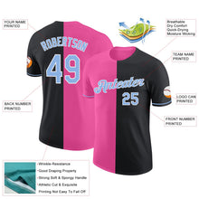 Laden Sie das Bild in den Galerie-Viewer, Uksn Individuelles Schwarz Hellblau-Pink Split Fashion Funktions-T-Shirt