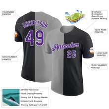 Laden Sie das Bild in den Galerie-Viewer, Uksn Individuelles Schwarz Violett-Grau Split Fashion Funktions-T-Shirt