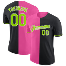 Laden Sie das Bild in den Galerie-Viewer, Uksn Individuelles Schwarz Neongrün-Pink Split Fashion Funktions-T-Shirt