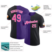 Laden Sie das Bild in den Galerie-Viewer, Uksn Individuelles Schwarz Pink-Violett Split Fashion Funktions-T-Shirt