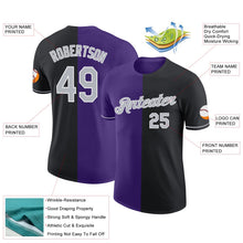 Laden Sie das Bild in den Galerie-Viewer, Uksn Individuelles Schwarz Grau-Violett Split Fashion Funktions-T-Shirt
