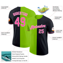 Laden Sie das Bild in den Galerie-Viewer, Uksn Individuelles Schwarz Pink-Neongrün Split Fashion Funktions-T-Shirt
