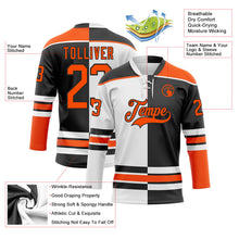 Laden Sie das Bild in den Galerie-Viewer, Uksn Individuelles Schwarz Orange-Weiß Split-Fashion Eishockey-Trikot mit Schnürkragen