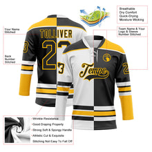Laden Sie das Bild in den Galerie-Viewer, Uksn Individuelles Schwarz Gold-Weiß Split-Fashion Eishockey-Trikot mit Schnürkragen