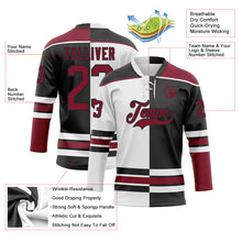 Laden Sie das Bild in den Galerie-Viewer, Uksn Individuelles Schwarz Karmesinrot-Weiß Split-Fashion Eishockey-Trikot mit Schnürkragen