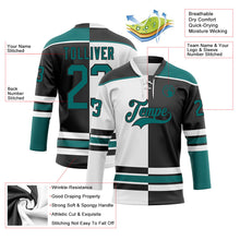 Laden Sie das Bild in den Galerie-Viewer, Uksn Individuelles Schwarz Petrol-Weiß Split-Fashion Eishockey-Trikot mit Schnürkragen