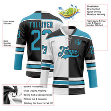 Laden Sie das Bild in den Galerie-Viewer, Uksn Individuelles Schwarz Pantherblau-Weiß Split-Fashion Eishockey-Trikot mit Schnürkragen