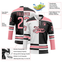 Laden Sie das Bild in den Galerie-Viewer, Uksn Individuelles Schwarz Mittelrosa-Weiß Split-Fashion Eishockey-Trikot mit Schnürkragen