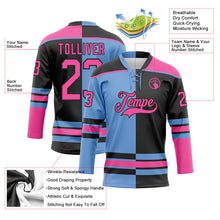 Laden Sie das Bild in den Galerie-Viewer, Uksn Individuelles Schwarz Pink-Hellblau Split-Fashion Eishockey-Trikot mit Schnürkragen
