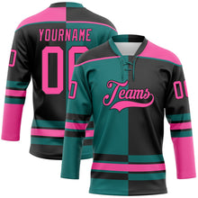 Laden Sie das Bild in den Galerie-Viewer, Uksn Individuelles Schwarz Pink-Petrol Split-Fashion Eishockey-Trikot mit Schnürkragen