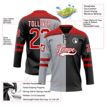 Laden Sie das Bild in den Galerie-Viewer, Uksn Individuelles Schwarz Rot Grau-Weiß Split-Fashion Eishockey-Trikot mit Schnürkragen