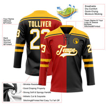 Laden Sie das Bild in den Galerie-Viewer, Uksn Individuelles Schwarz Weiß Rot-Gold Split-Fashion Eishockey-Trikot mit Schnürkragen