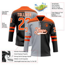 Laden Sie das Bild in den Galerie-Viewer, Uksn Individuelles Schwarz Orange Grau-Weiß Split-Fashion Eishockey-Trikot mit Schnürkragen