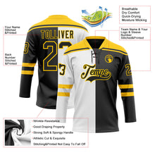 Laden Sie das Bild in den Galerie-Viewer, Uksn Individuelles Schwarz Gelb-Weiß Split-Fashion Eishockey-Trikot mit Schnürkragen