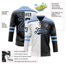 Laden Sie das Bild in den Galerie-Viewer, Uksn Individuelles Schwarz Hellblau-Weiß Split-Fashion Eishockey-Trikot mit Schnürkragen