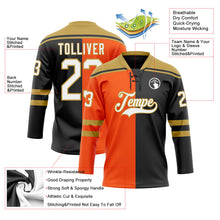 Laden Sie das Bild in den Galerie-Viewer, Uksn Individuelles Schwarz Weiß Orange-Altgold Split-Fashion Eishockey-Trikot mit Schnürkragen