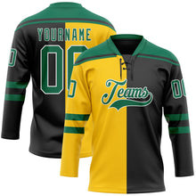 Laden Sie das Bild in den Galerie-Viewer, Uksn Individuelles Schwarz Kelly-Grün Gelb-Weiß Split-Fashion Eishockey-Trikot mit Schnürkragen