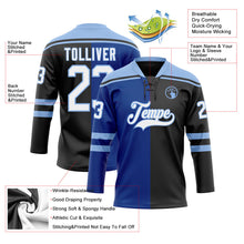 Laden Sie das Bild in den Galerie-Viewer, Uksn Individuelles Schwarz Weiß Royalblau-Hellblau Split-Fashion Eishockey-Trikot mit Schnürkragen