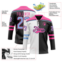 Laden Sie das Bild in den Galerie-Viewer, Uksn Individuelles Schwarz Hellblau Pink-Weiß Split-Fashion Eishockey-Trikot mit Schnürkragen