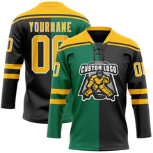 Laden Sie das Bild in den Galerie-Viewer, Uksn Individuelles Schwarz Gold Kelly-Grün-Weiß Split-Fashion Eishockey-Trikot mit Schnürkragen