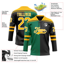 Laden Sie das Bild in den Galerie-Viewer, Uksn Individuelles Schwarz Gold Kelly-Grün-Weiß Split-Fashion Eishockey-Trikot mit Schnürkragen