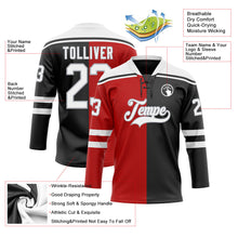 Laden Sie das Bild in den Galerie-Viewer, Uksn Individuelles Schwarz Weiß Rot-Grau Split-Fashion Eishockey-Trikot mit Schnürkragen