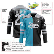 Laden Sie das Bild in den Galerie-Viewer, Uksn Individuelles Schwarz Grau Pantherblau-Weiß Split-Fashion Eishockey-Trikot mit Schnürkragen