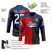 Laden Sie das Bild in den Galerie-Viewer, Uksn Individuelles Schwarz Weiß Rot-Royalblau Split-Fashion Eishockey-Trikot mit Schnürkragen