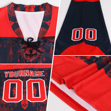 Laden Sie das Bild in den Galerie-Viewer, Uksn Individuelles Schwarz Kelly-Grün Hellblau-Weiß Rot-Royalblau Split-Fashion Eishockey-Trikot mit Schnürkragen