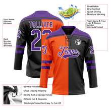 Laden Sie das Bild in den Galerie-Viewer, Uksn Individuelles Schwarz Violett Orange-Weiß Split-Fashion Eishockey-Trikot mit Schnürkragen