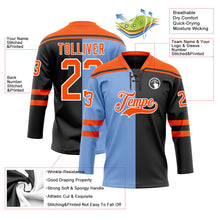 Laden Sie das Bild in den Galerie-Viewer, Uksn Individuelles Schwarz Orange Puderblau-Weiß Split-Fashion Eishockey-Trikot mit Schnürkragen