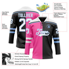 Laden Sie das Bild in den Galerie-Viewer, Uksn Individuelles Schwarz Weiß Pink-Hellblau Split-Fashion Eishockey-Trikot mit Schnürkragen