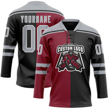 Laden Sie das Bild in den Galerie-Viewer, Uksn Individuelles Schwarz Grau Karmesinrot-Weiß Split-Fashion Eishockey-Trikot mit Schnürkragen