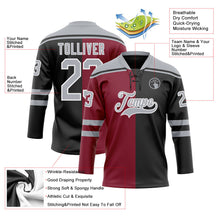 Laden Sie das Bild in den Galerie-Viewer, Uksn Individuelles Schwarz Grau Karmesinrot-Weiß Split-Fashion Eishockey-Trikot mit Schnürkragen