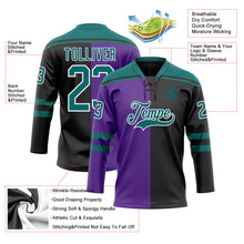 Laden Sie das Bild in den Galerie-Viewer, Uksn Individuelles Schwarz Petrol Violett-Weiß Split-Fashion Eishockey-Trikot mit Schnürkragen