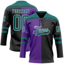 Laden Sie das Bild in den Galerie-Viewer, Uksn Individuelles Schwarz Petrol Violett-Weiß Split-Fashion Eishockey-Trikot mit Schnürkragen