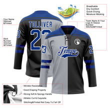 Laden Sie das Bild in den Galerie-Viewer, Uksn Individuelles Schwarz Royalblau Grau-Weiß Split-Fashion Eishockey-Trikot mit Schnürkragen